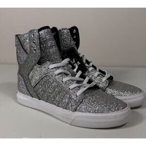 Vtg Rare Y2K Supra Skytop High Top Silver Glitter Sneakers Youth/Men’s US 5 W6.5